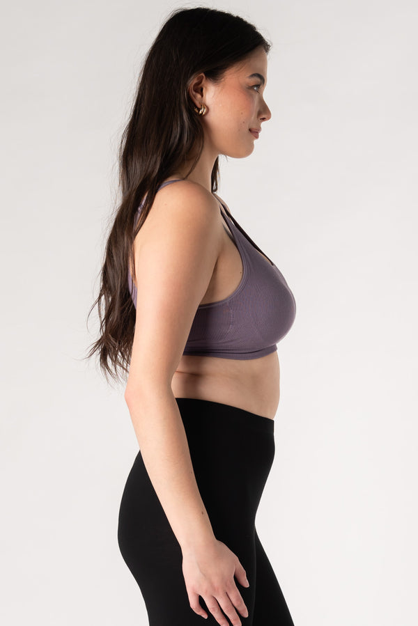 Ribbed Contour Bamboo Bralette - Dusty Purple - Ribbed Contour Bamboo Bralette - Dusty Purple