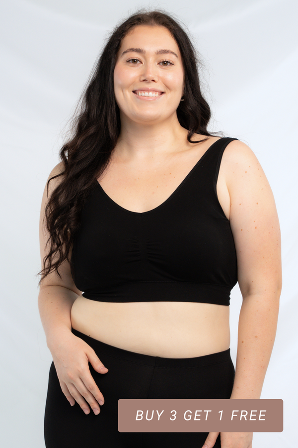 Essential V-Neck Bamboo Bralette - Black