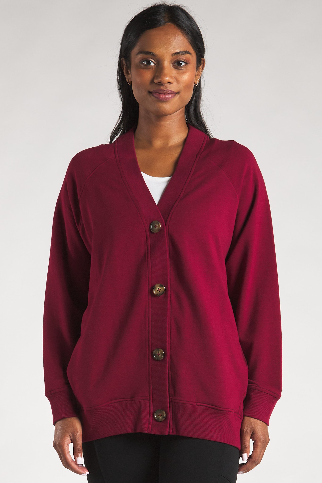 terrera womens cranberry red bamboo button front cardigan canada