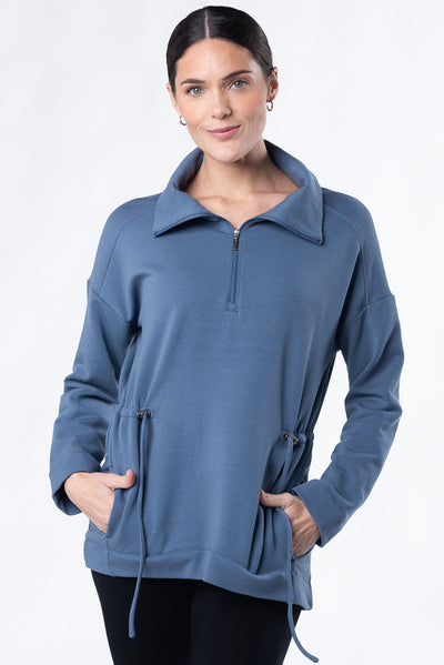 terrera womens slate blue bamboo half-zip sweater canada