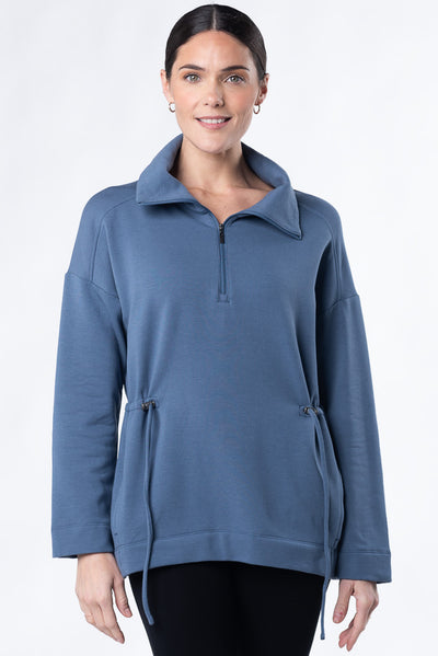 terrera womens slate blue bamboo half-zip sweater canada