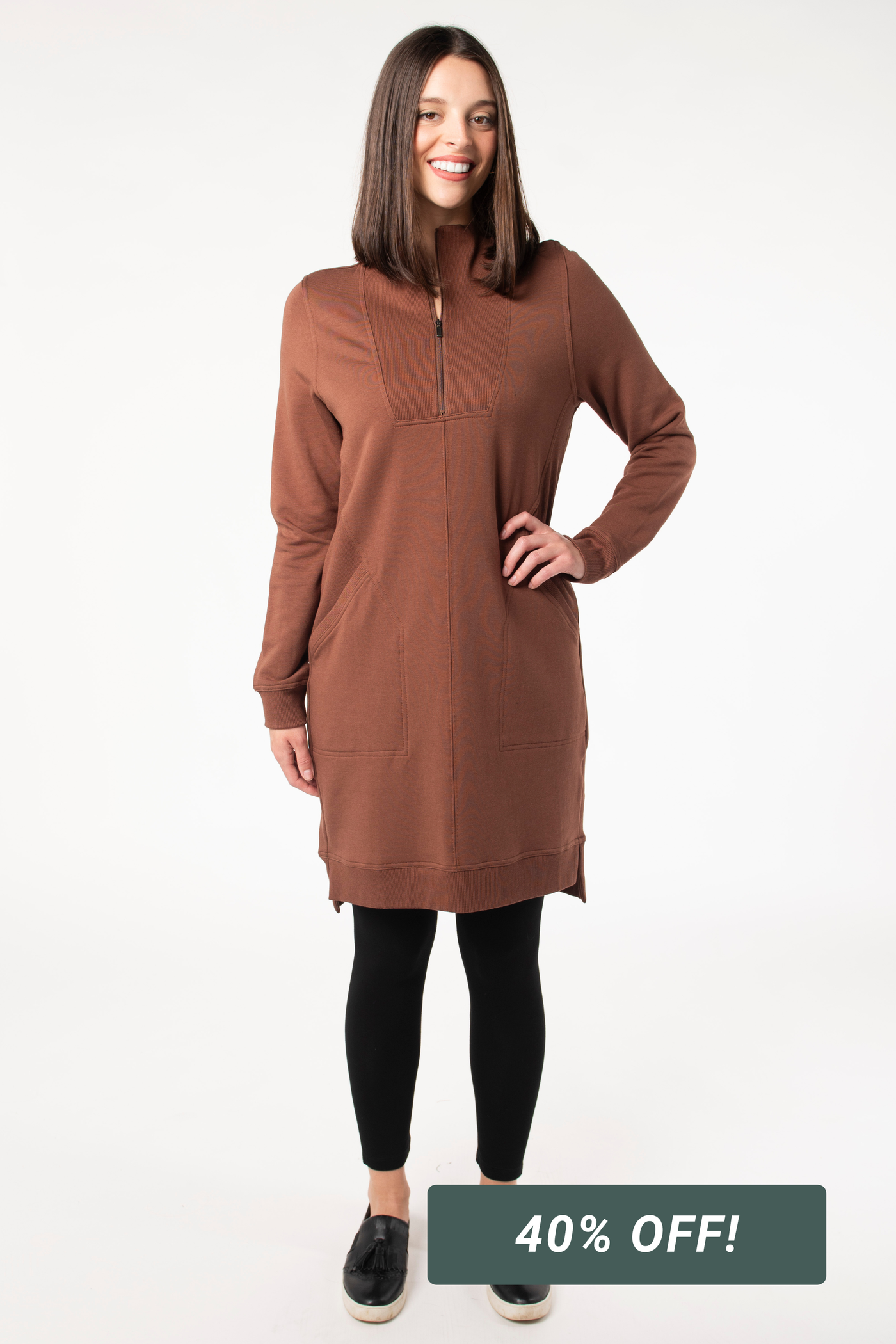 Sabelle Half-Zip Bamboo Fleece Dress - Cocoa