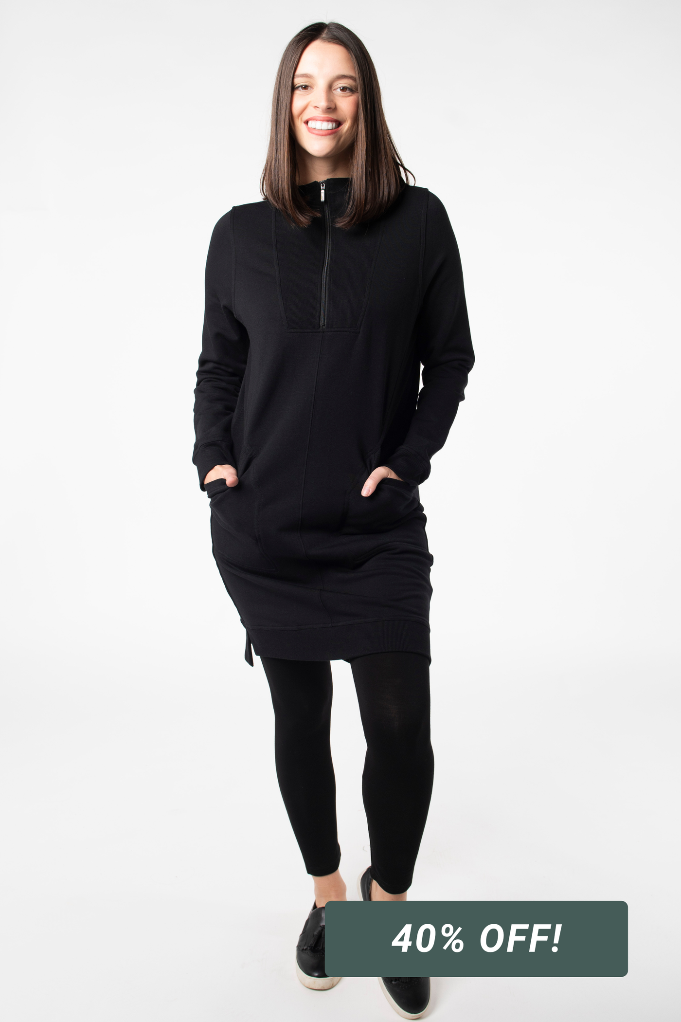 Sabelle Half-Zip Bamboo Fleece Dress - Black