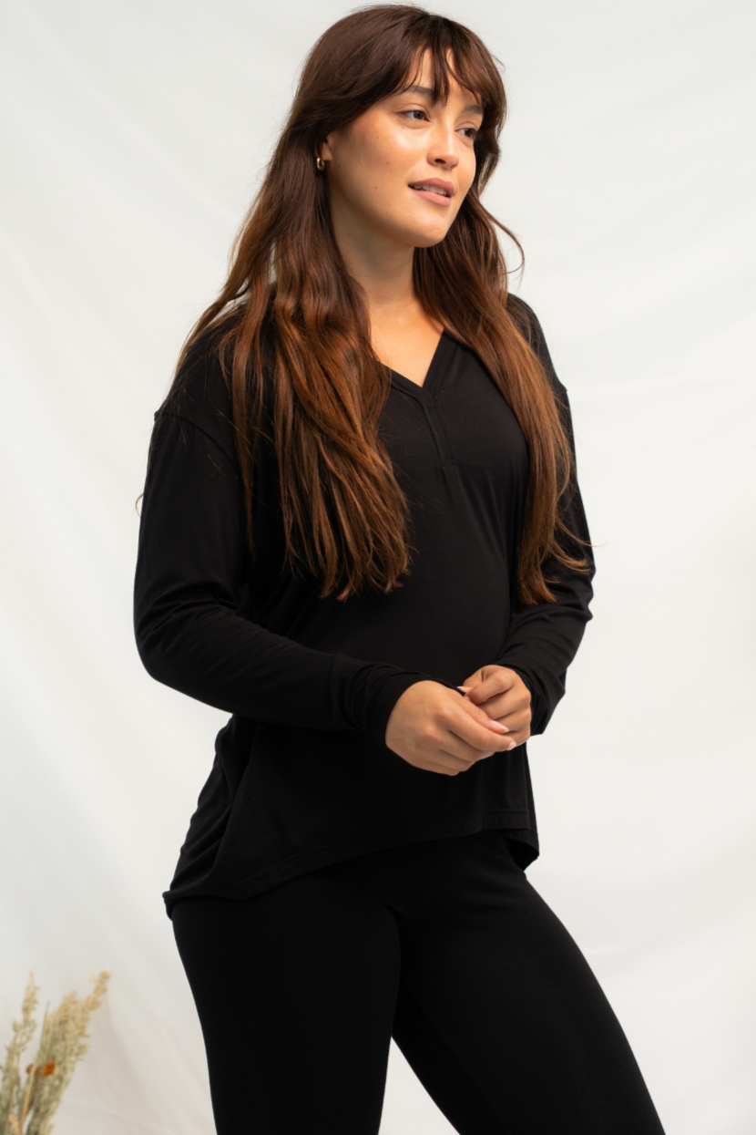 Mila Cocoon Bamboo Top - Black