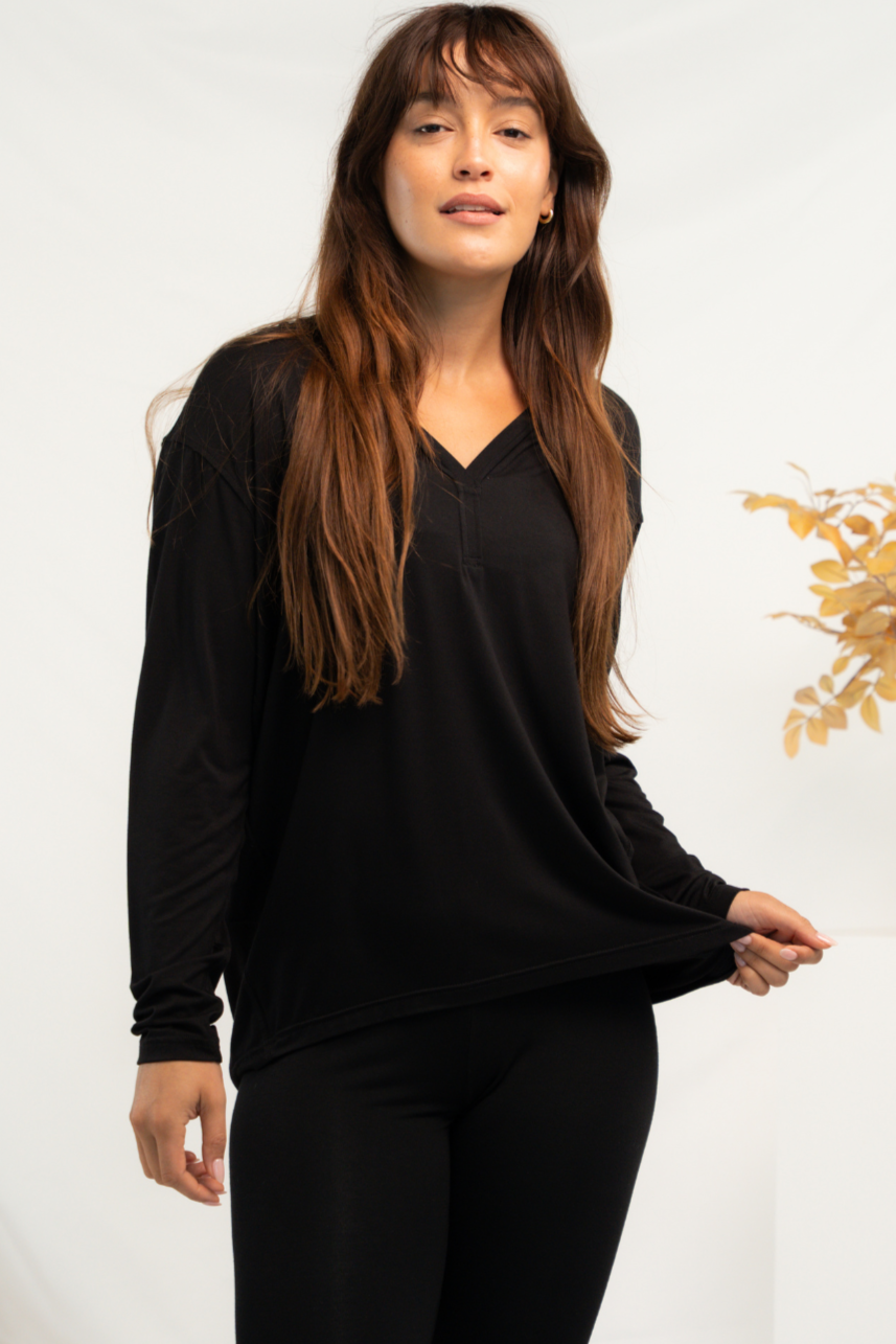Mila Cocoon Bamboo Top - Black