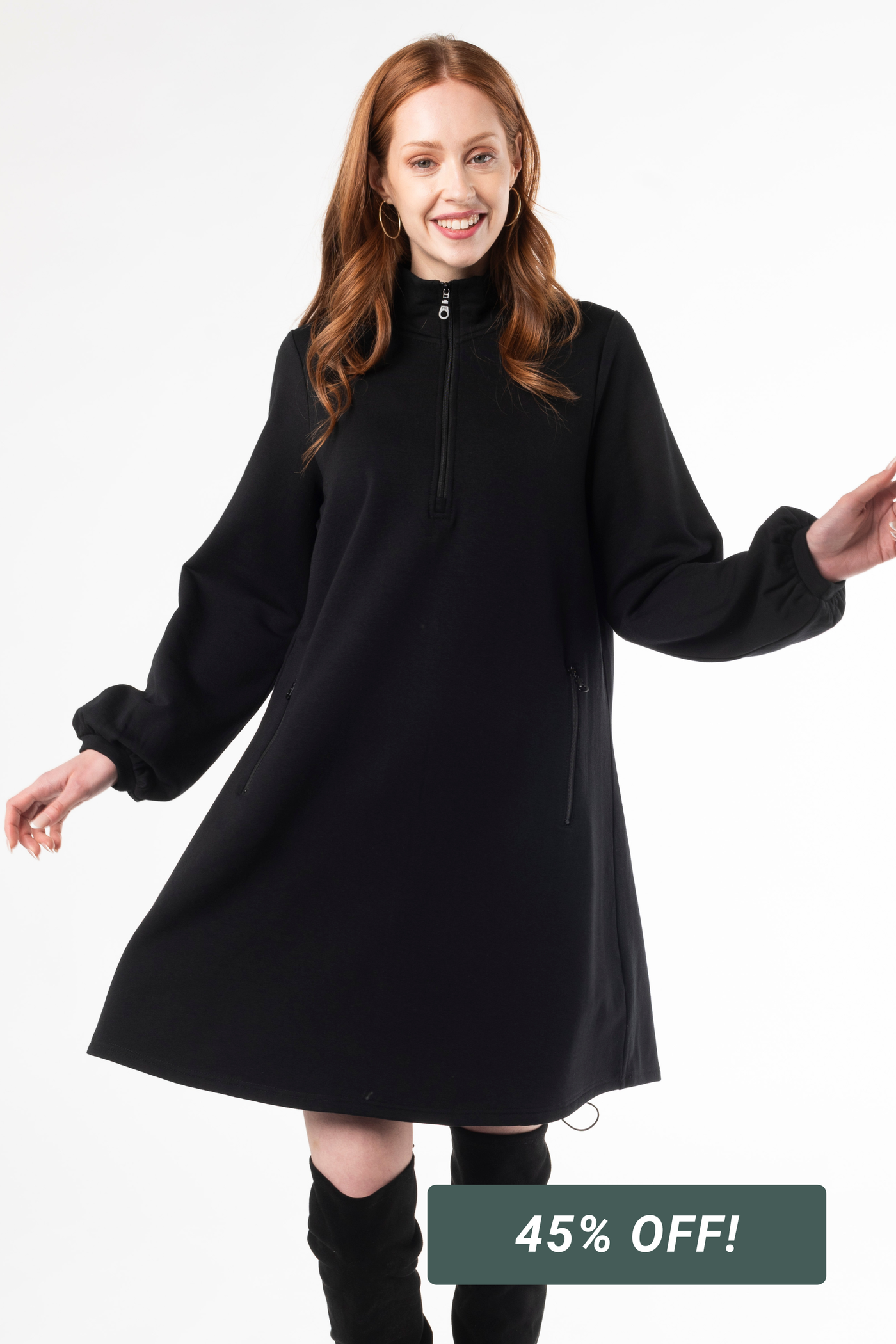 Abigail Puff Sleeve Bamboo Dress - Black