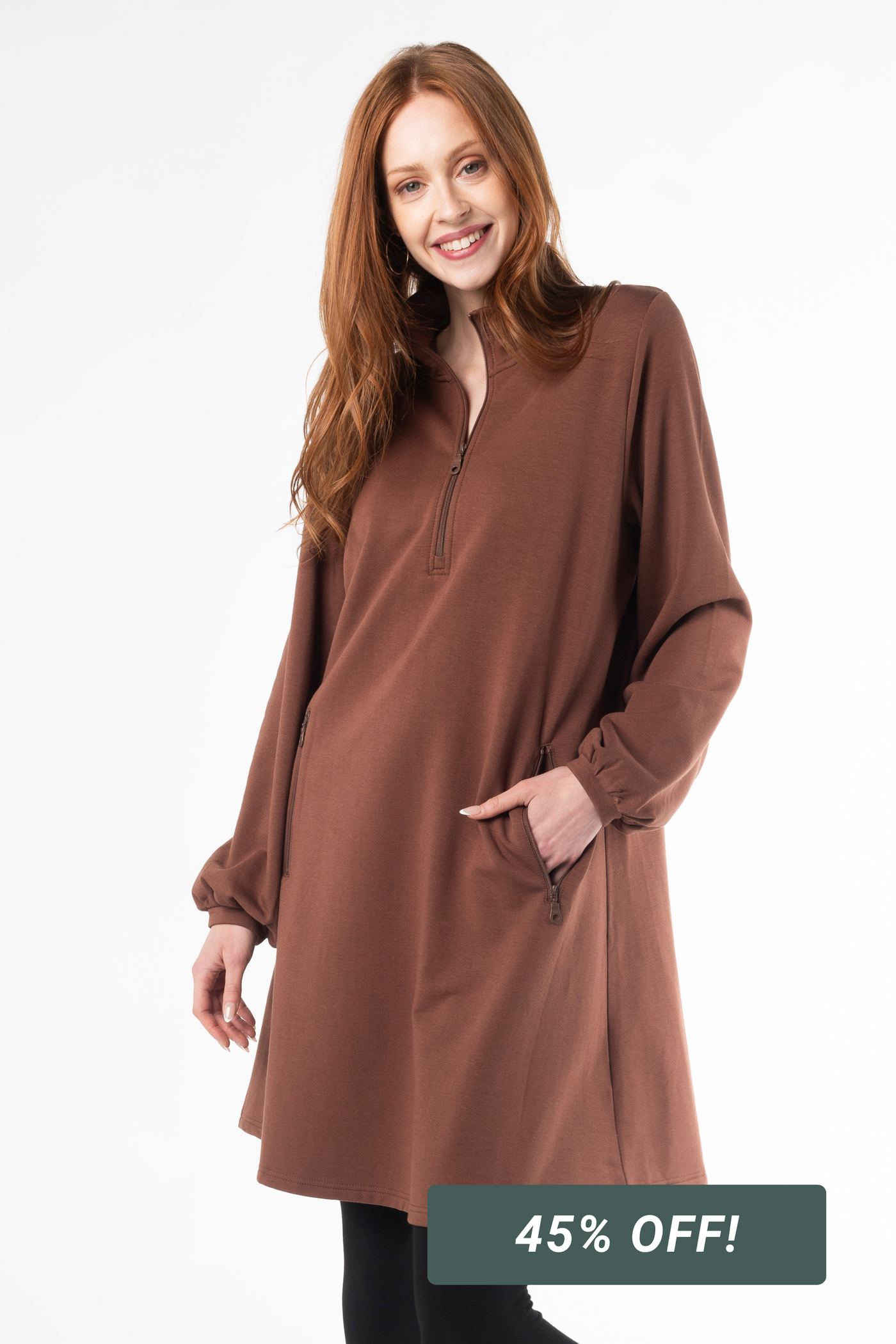 Abigail Puff Sleeve Bamboo Dress - Cocoa