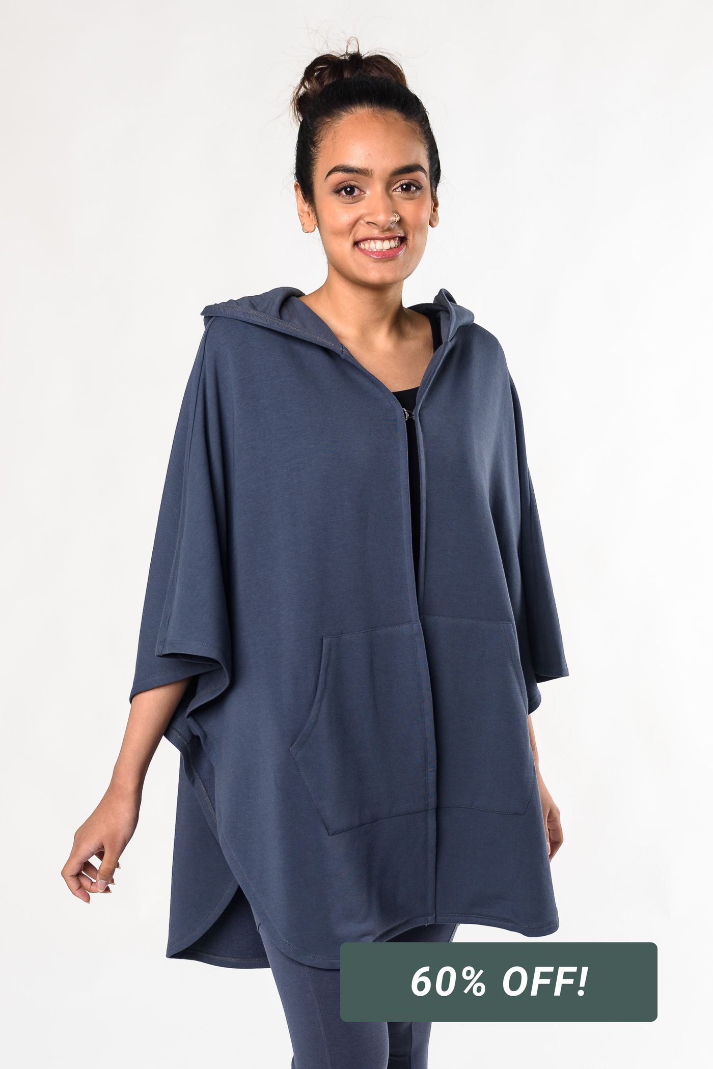 Dakota Hooded Bamboo Poncho - Anchor Blue