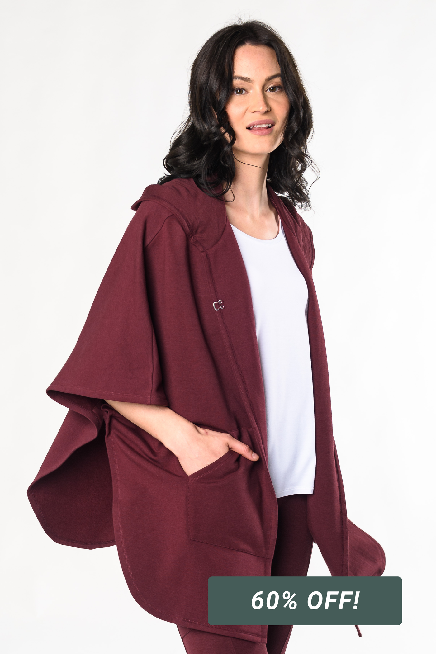 Dakota Hooded Bamboo Poncho - Wine
