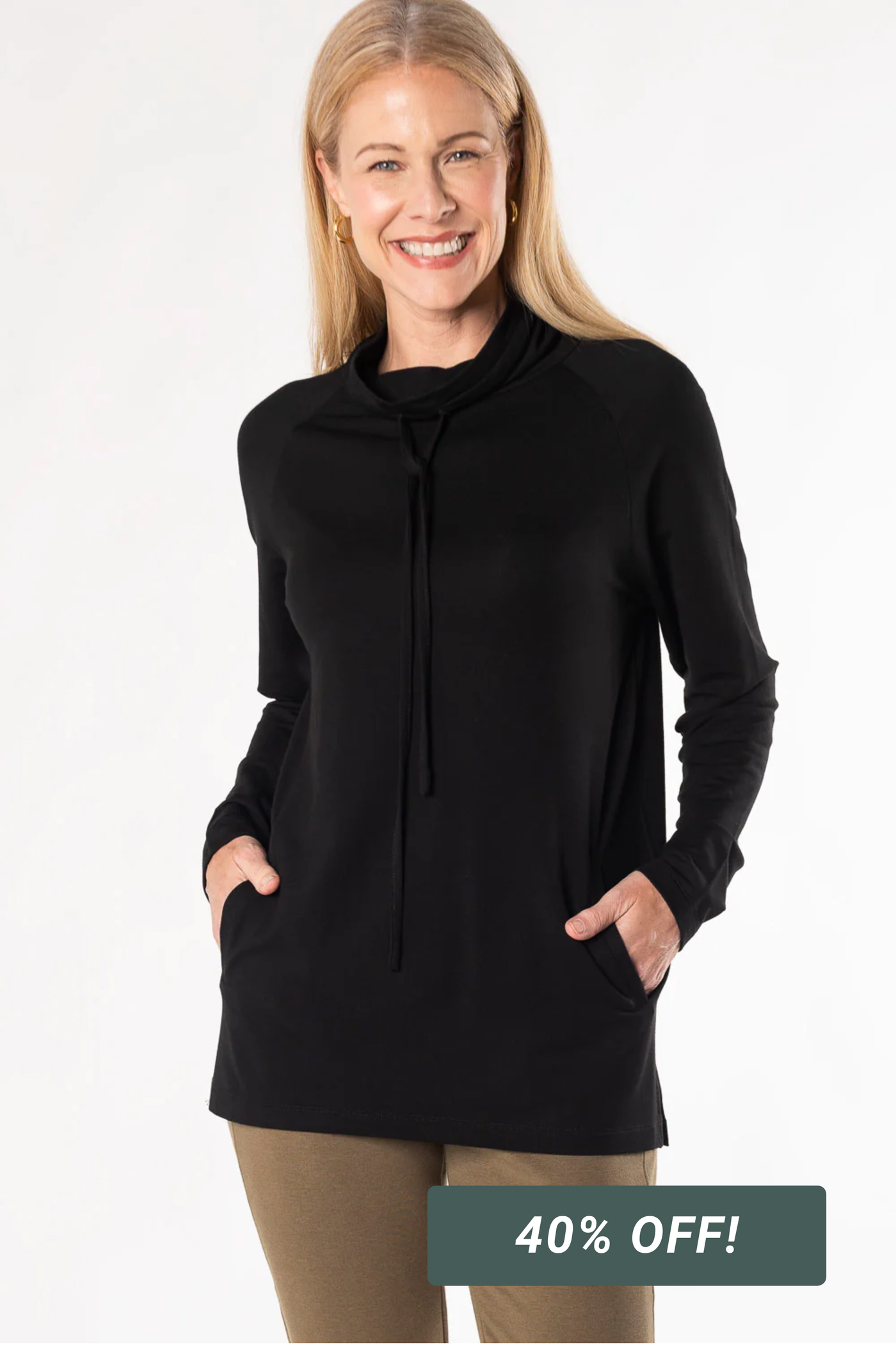 Iris Shawl Collar Bamboo Tunic - Black