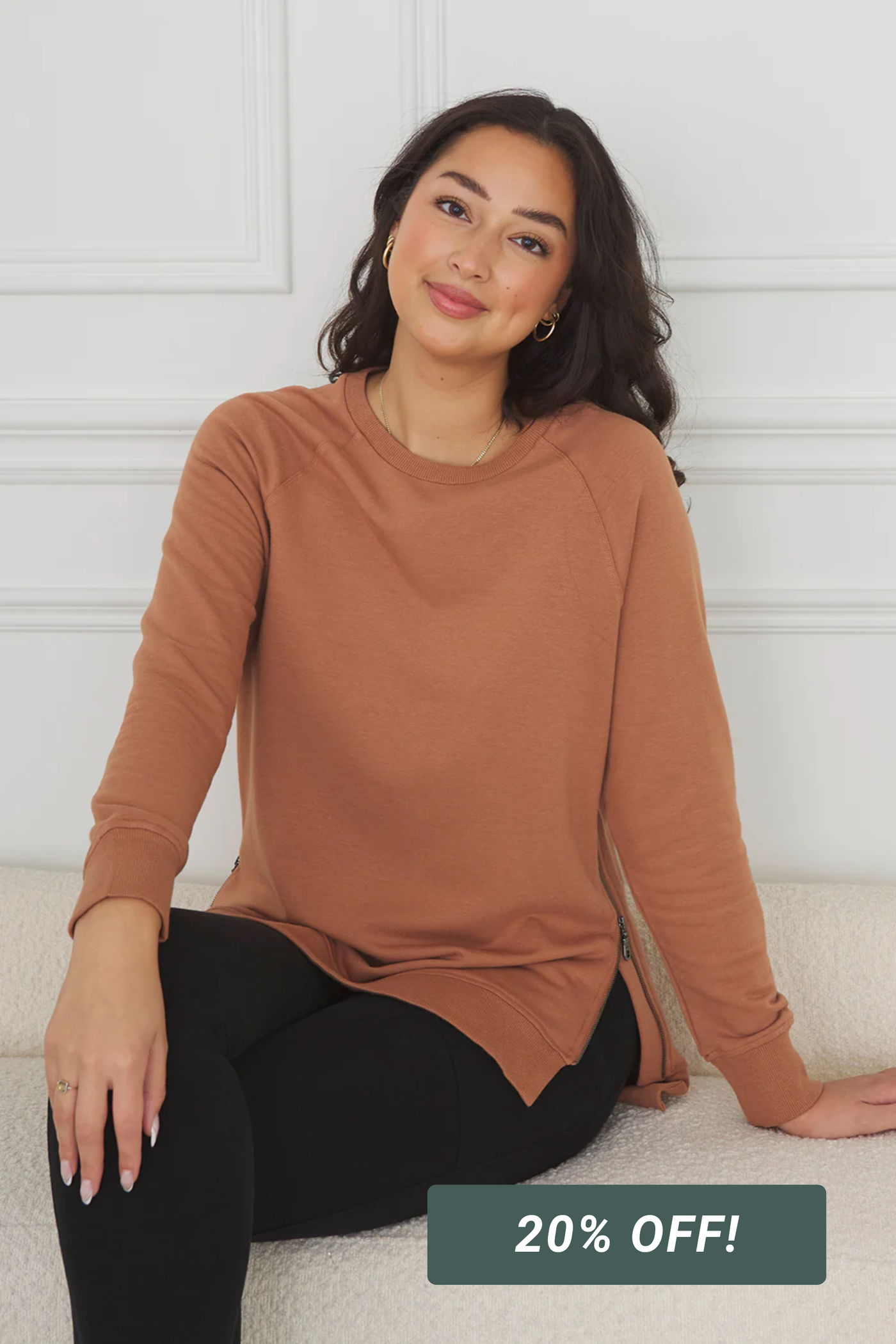 Kamea Side-Zip Bamboo Fleece Sweatshirt - Warm Brown