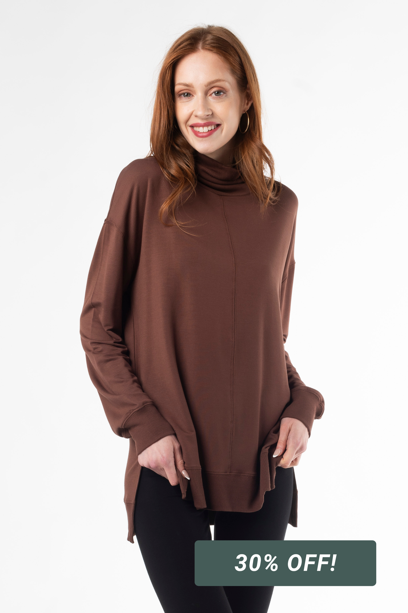 Zia Turtleneck Bamboo Top - Cocoa