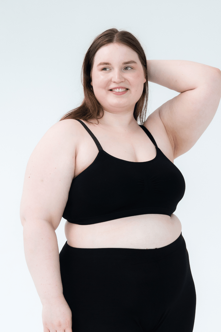 Seamless Adjustable Strap Bamboo Bralette - Black