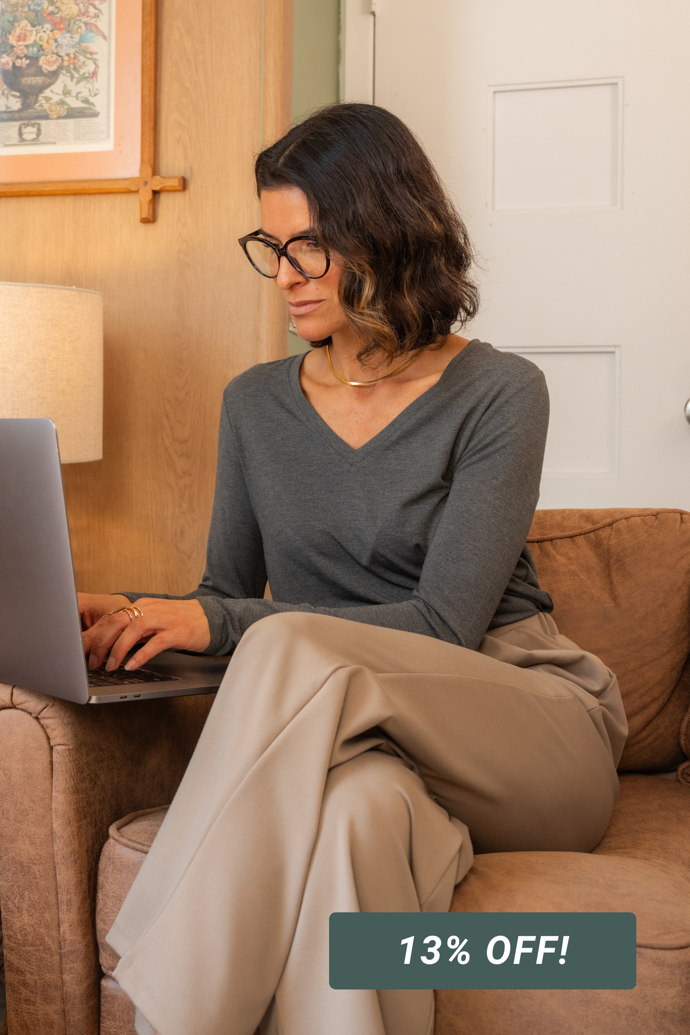 Ellie V-neck Bamboo Long Sleeve Shirt - Heather Charcoal