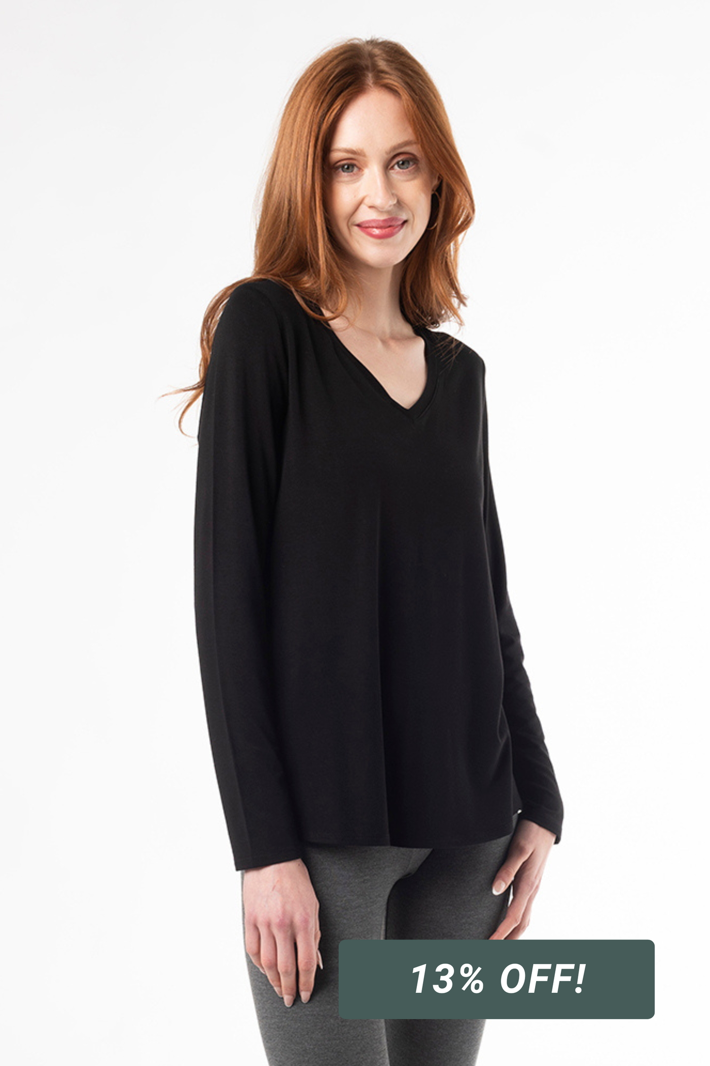 Ellie V-neck Bamboo Long Sleeve Shirt - Black