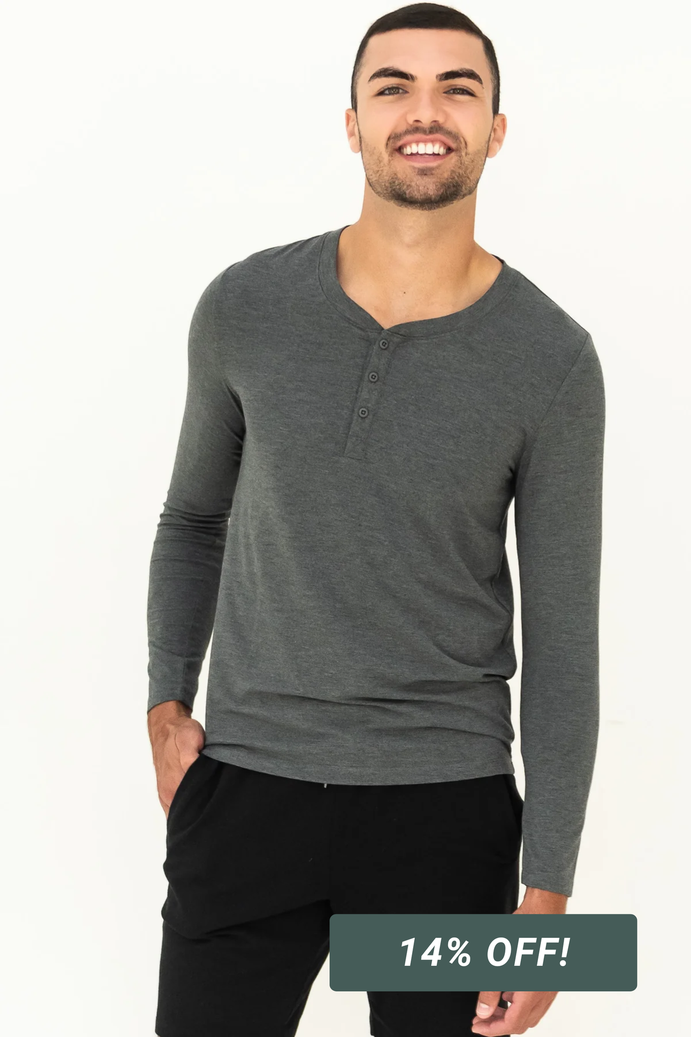 Julian Henley Bamboo Long Sleeve Top - Heather Charcoal