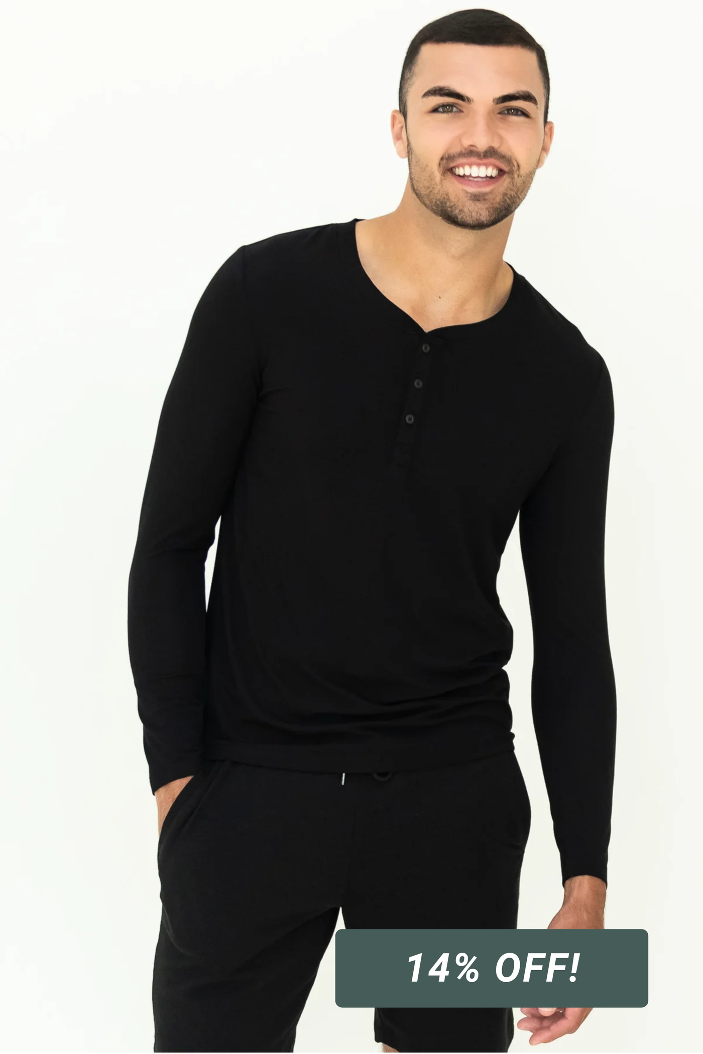 Julian Henley Bamboo Long Sleeve Top - Black