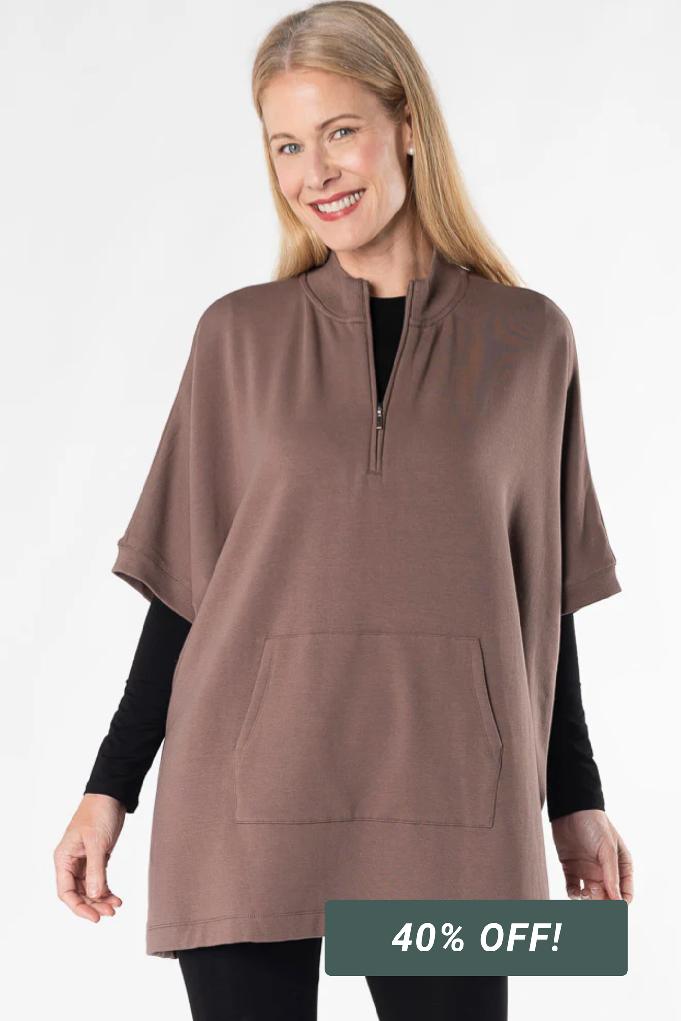 Lindsey Half-Zip Bamboo Poncho - Latte