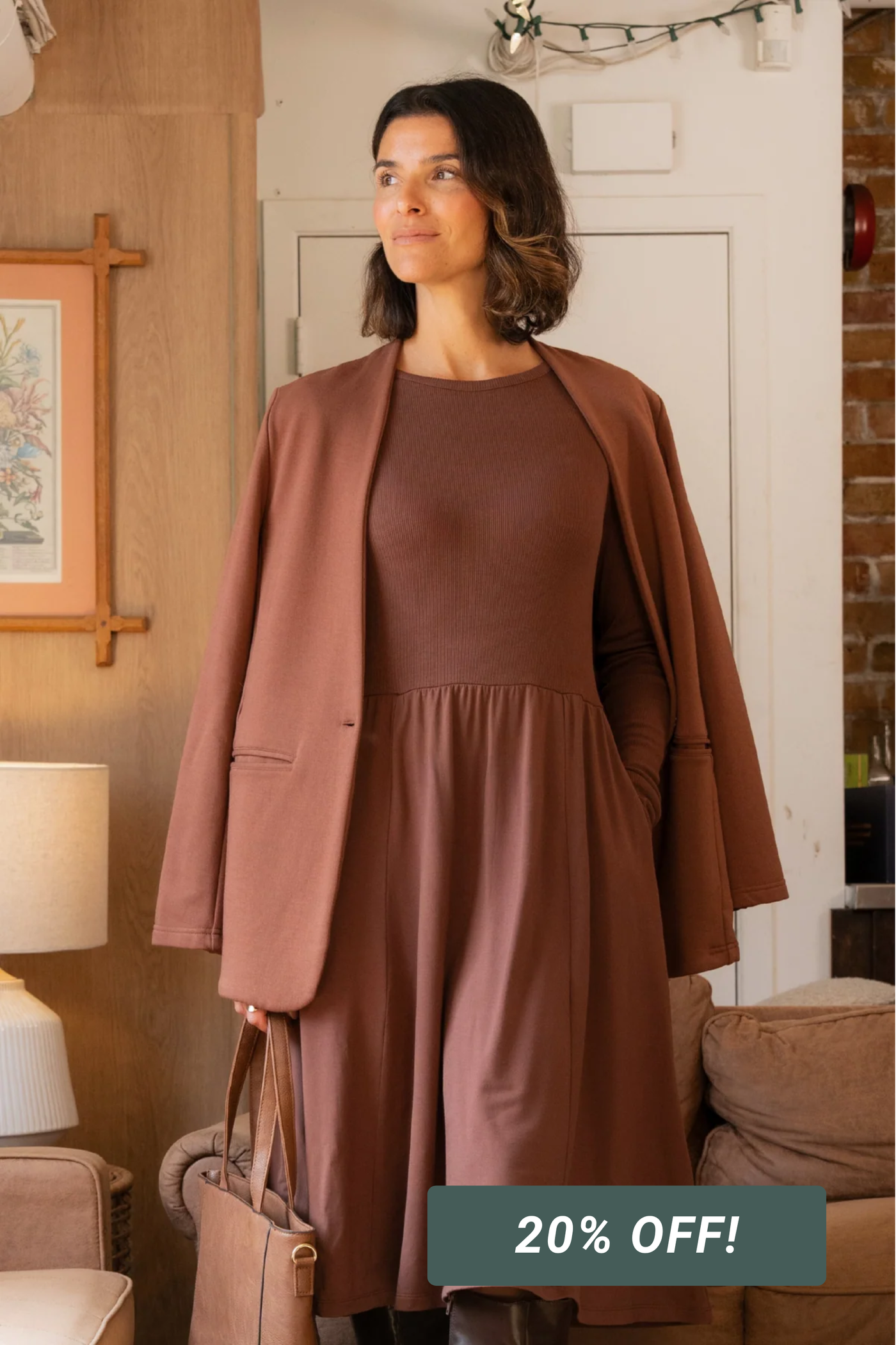 Ophelia Collarless Bamboo Blazer - Cocoa
