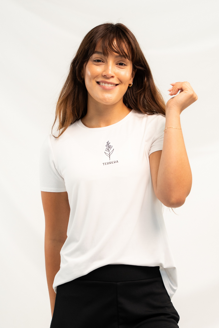 Gracie Crew Neck Bamboo Tee - White (Birthday Edition)