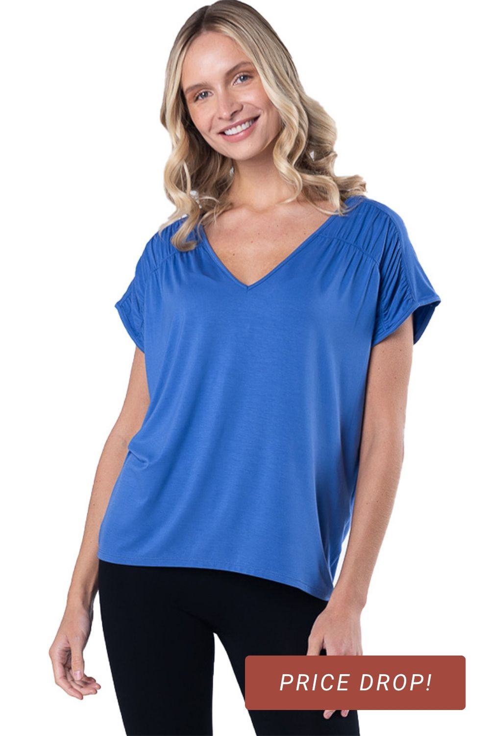 Alicia Bamboo V-Neck Top - Ocean Blue - Terrera