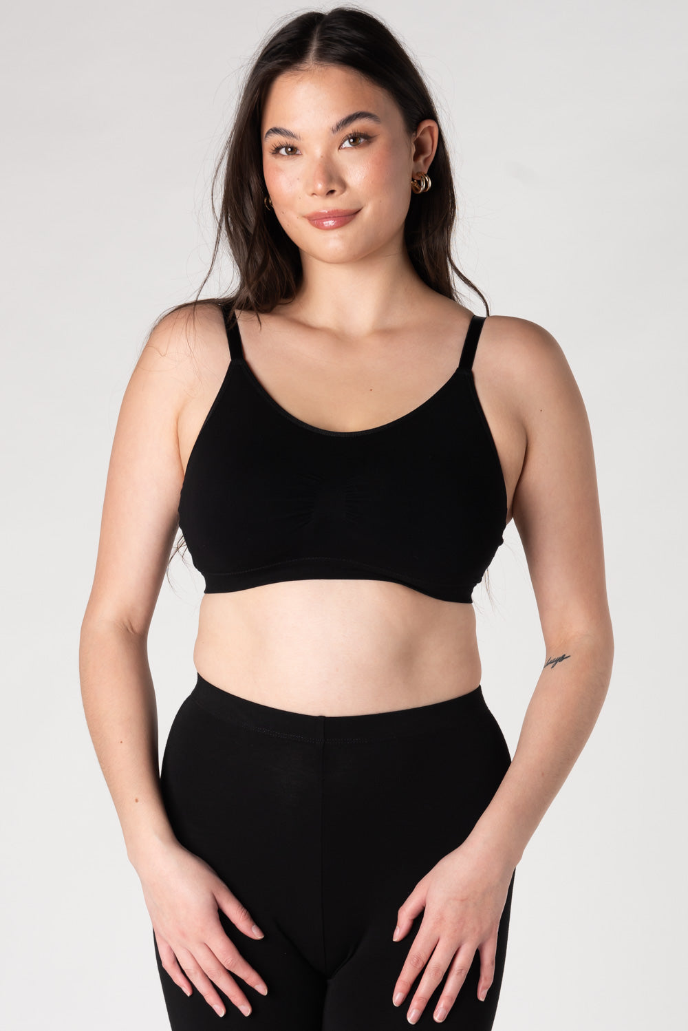 Seamless Adjustable Strap Bamboo Bralette - Black