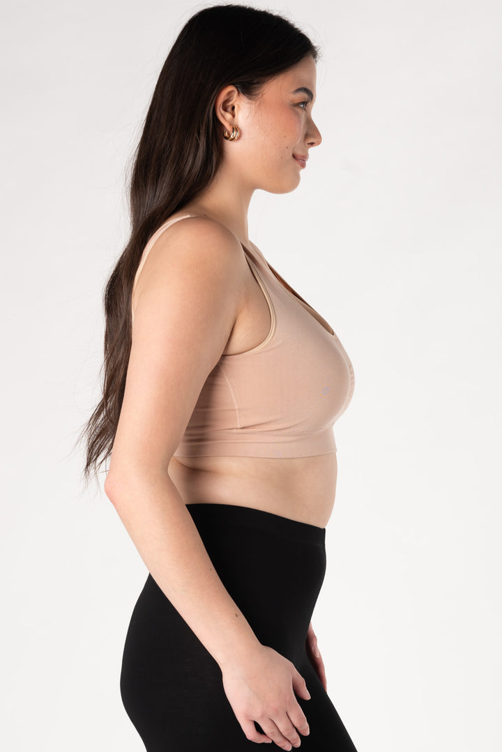 Essential V-Neck Bamboo Bralette - Beige - Terrera