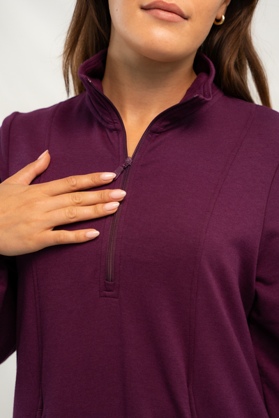 Close up of the zipper collar neckline.