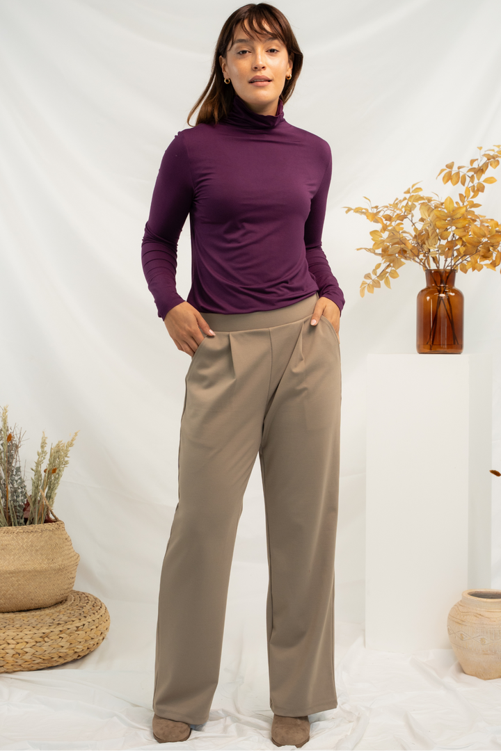 Dalya Funnel-Neck Bamboo Long Sleeve - Italian Plum