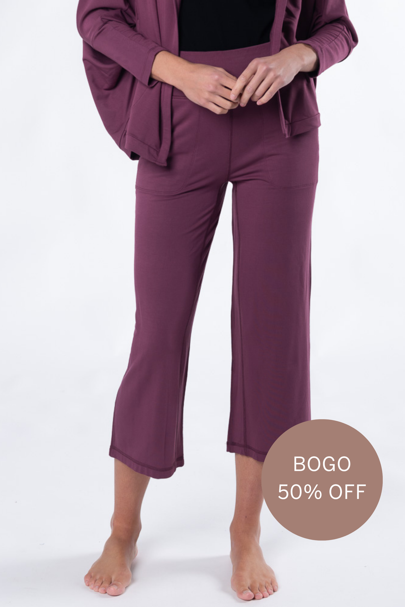 Dion Cropped Bamboo Pant - Sangria