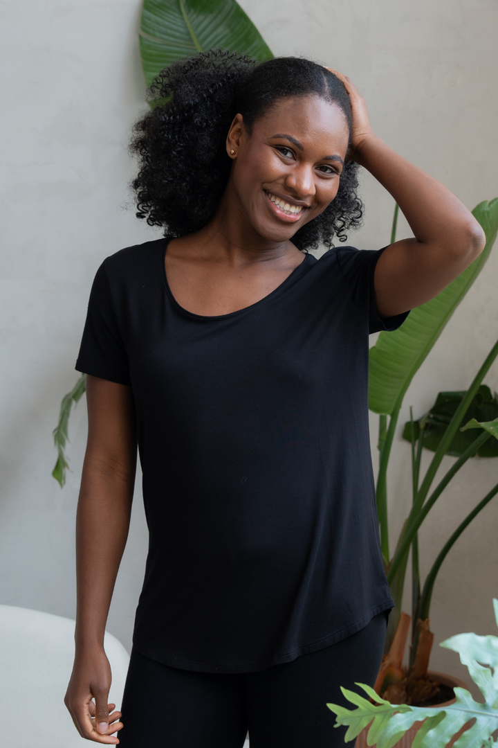 Brenda U-Neck Bamboo Tee - Black