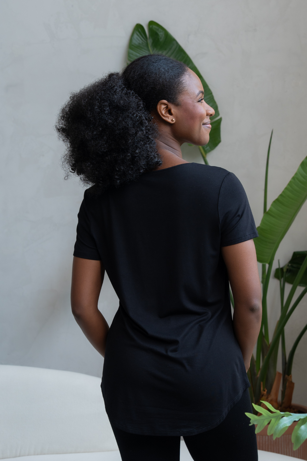Brenda U-Neck Bamboo Tee - Black