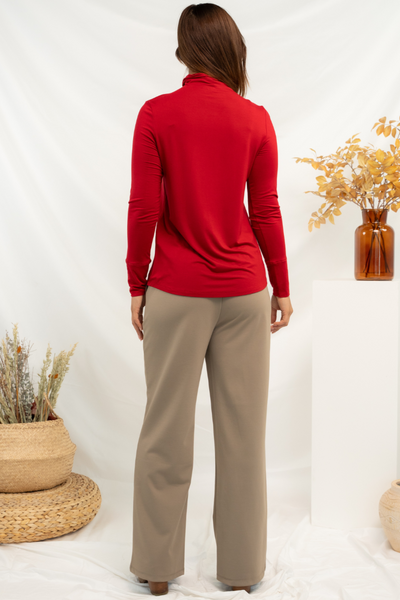 Dalya Funnel-Neck Bamboo Long Sleeve - Ruby