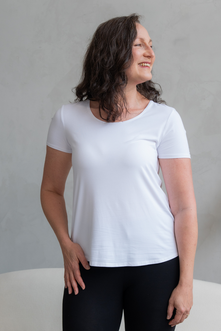 Brenda U-Neck Bamboo Tee - White