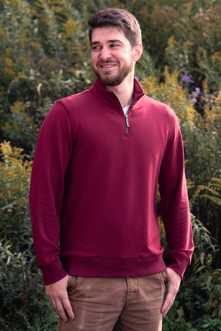 CozySoft Luca Bamboo Quarter Zip Sweatshirt - Crimson