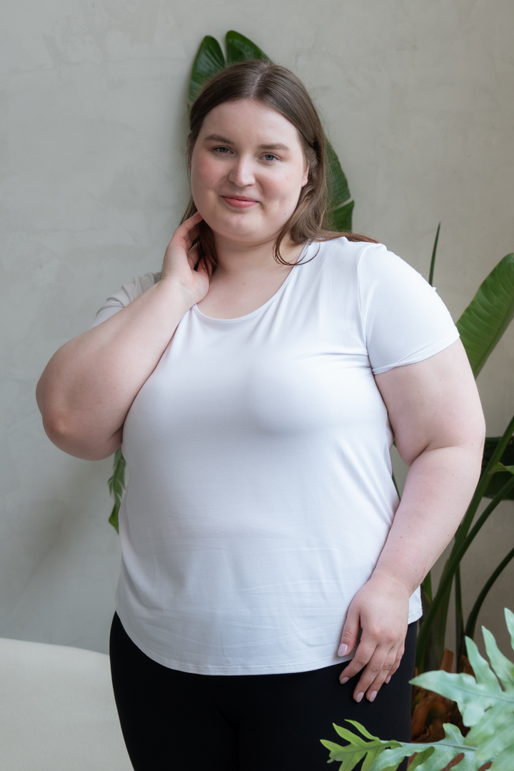 Brenda U-Neck Bamboo Tee - White