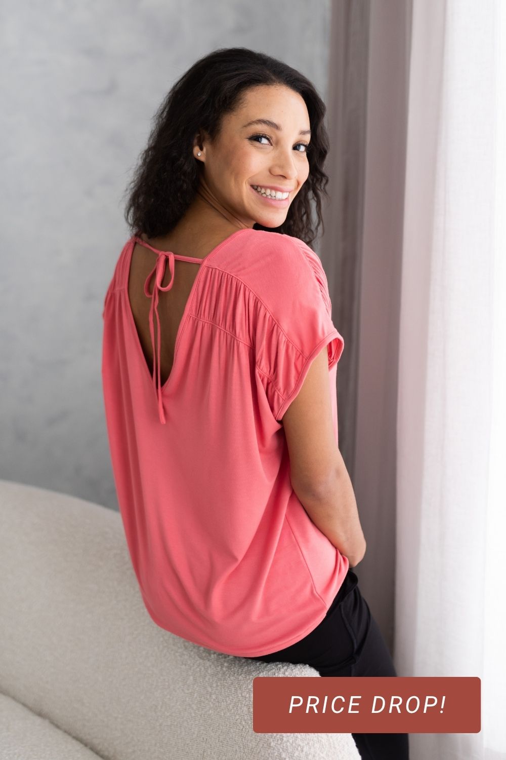 Alicia Bamboo V-Neck Top - Coral