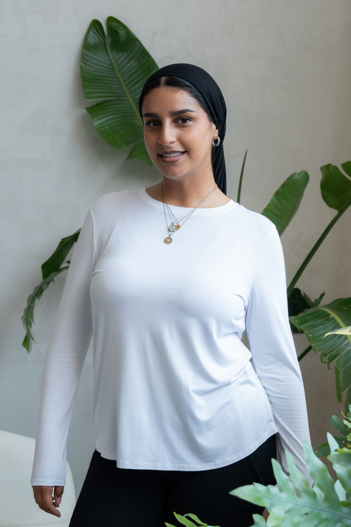 Georgia Crew Bamboo Long Sleeve - White