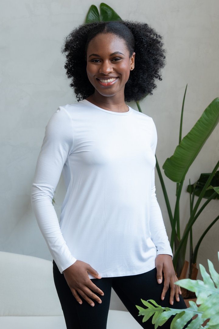 Georgia Crew Bamboo Long Sleeve - White