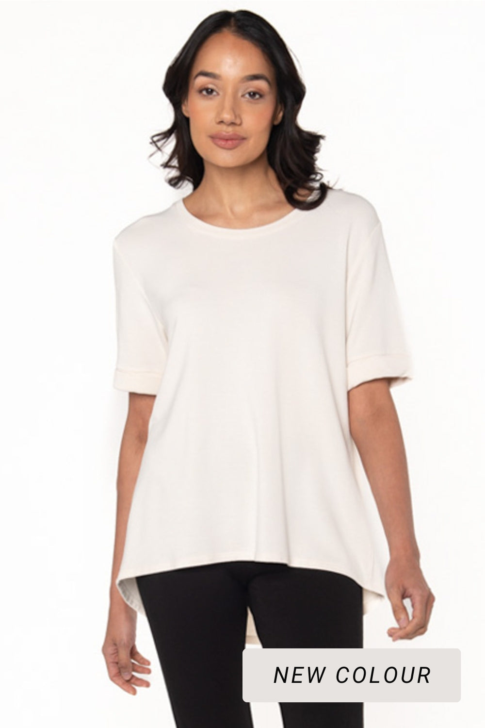 Nicola Folded-Cuff Bamboo Short Sleeve Tee - Oatmeal