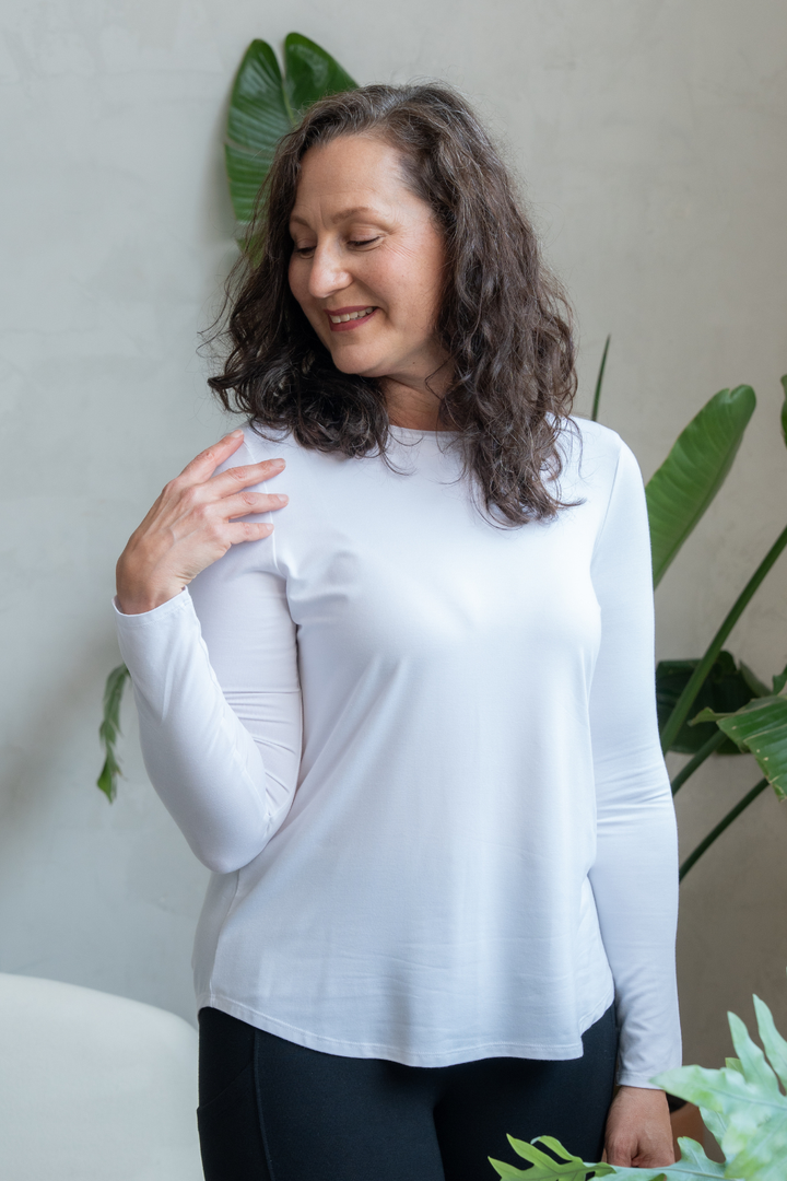 Georgia Crew Bamboo Long Sleeve - White