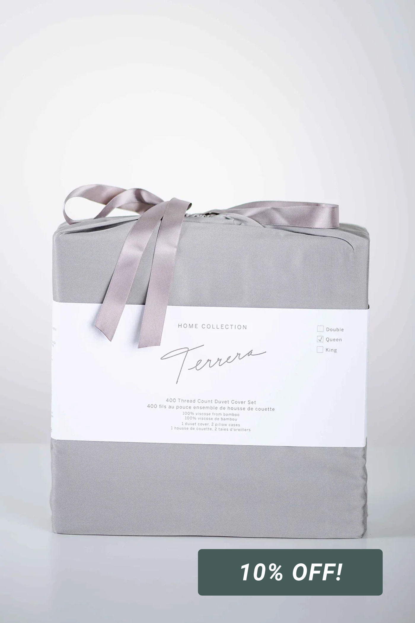 3-Piece Solid Bamboo Duvet Cover Set - Grey