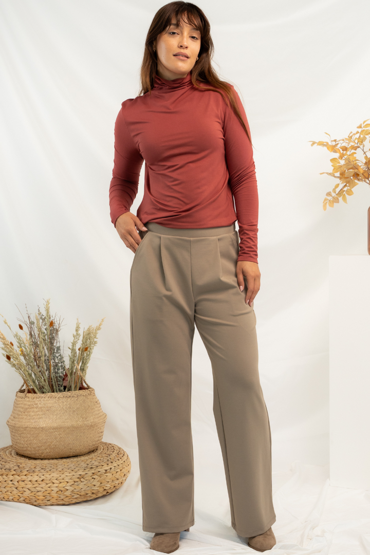 Dalya Funnel-Neck Bamboo Long Sleeve - Rosewood