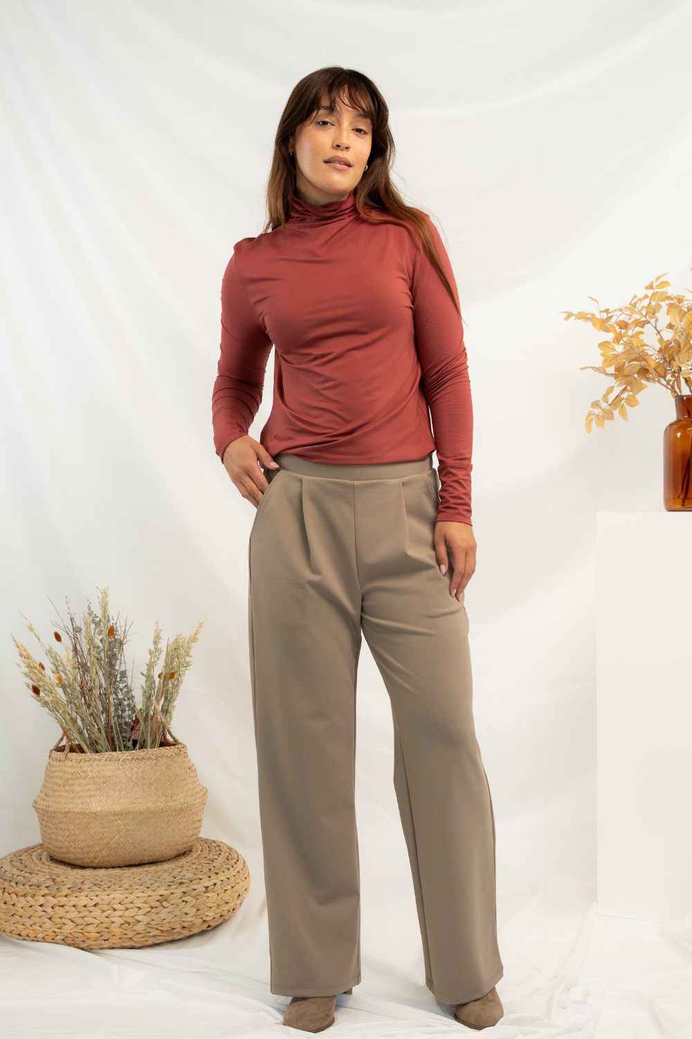 Dalya Funnel-Neck Bamboo Long Sleeve - Rosewood