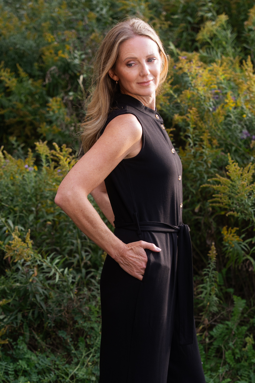 Aria Belted Bamboo Jumpsuit - Black