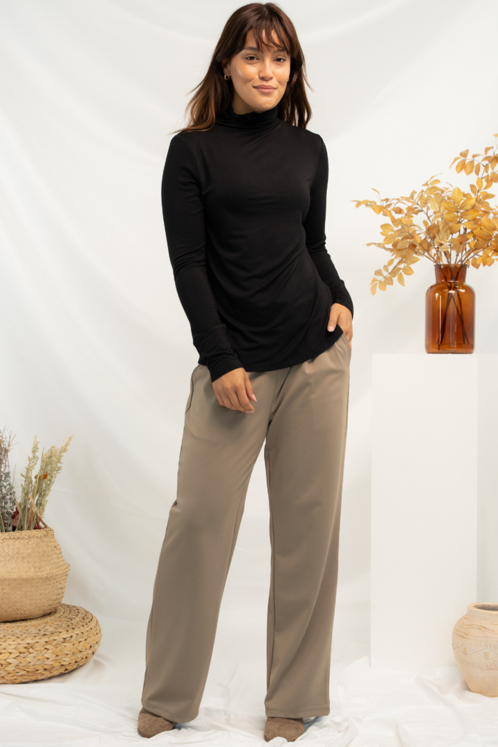 Dalya Funnel-Neck Bamboo Long Sleeve - Black
