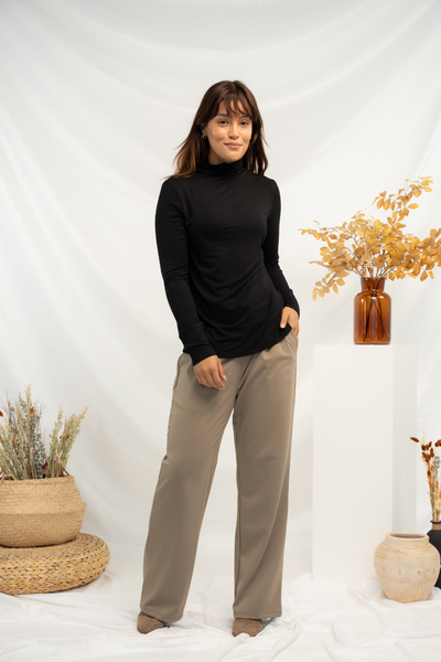 Dalya Funnel-Neck Bamboo Long Sleeve - Black