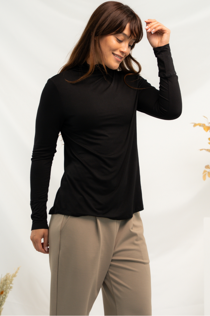 Dalya Funnel-Neck Bamboo Long Sleeve - Black