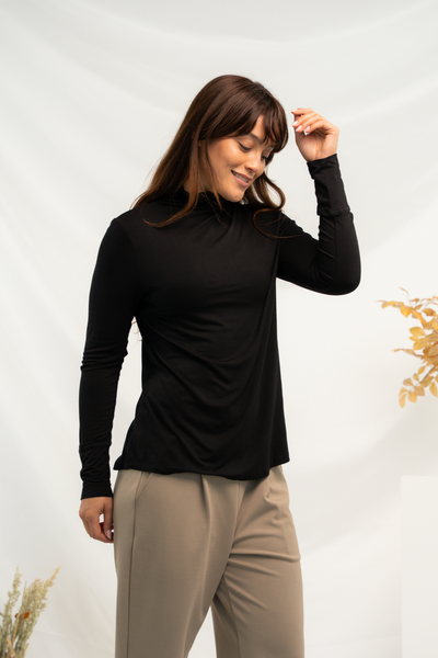 Dalya Funnel-Neck Bamboo Long Sleeve - Black