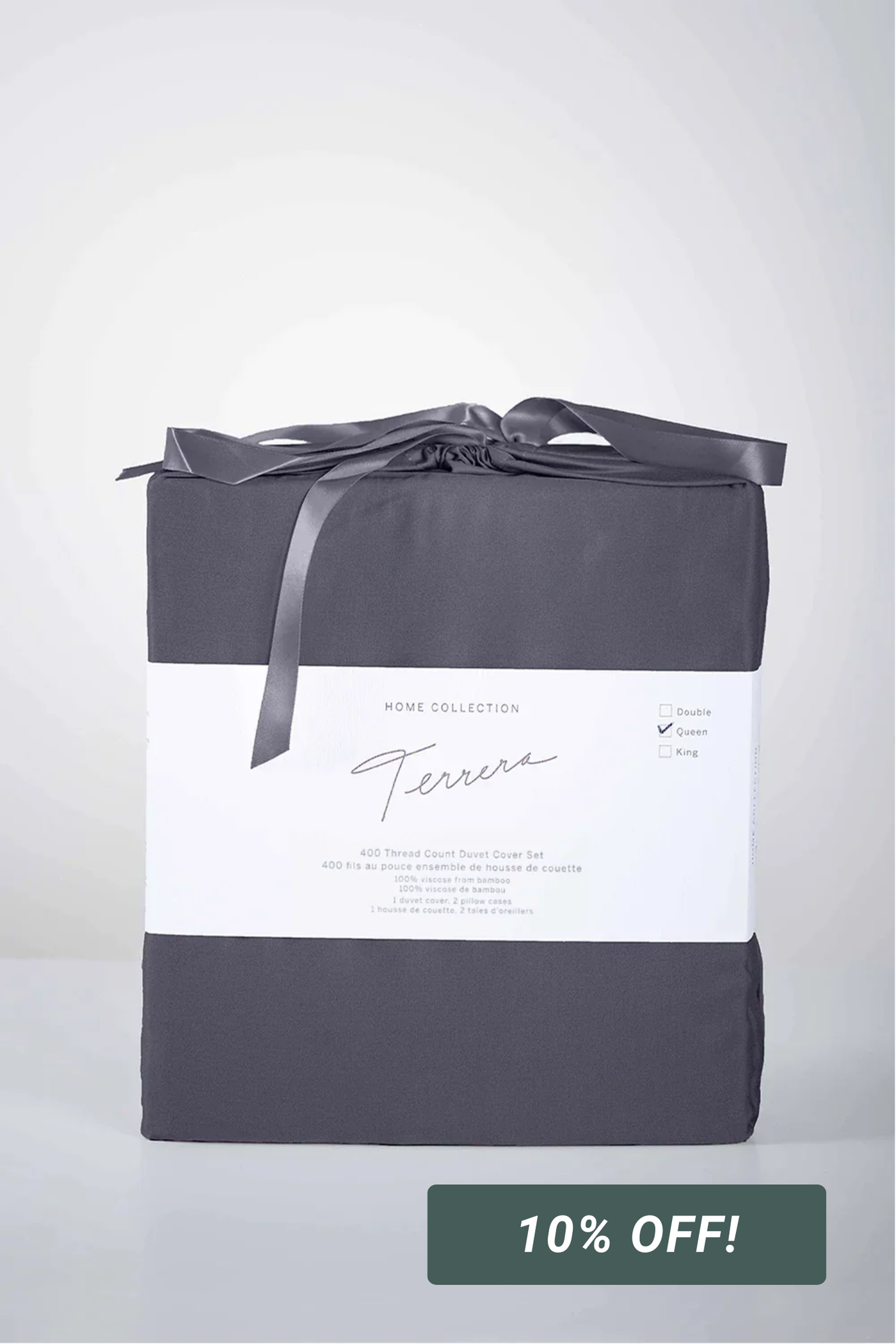 3-Piece Solid Bamboo Duvet Cover Set - Charcoal